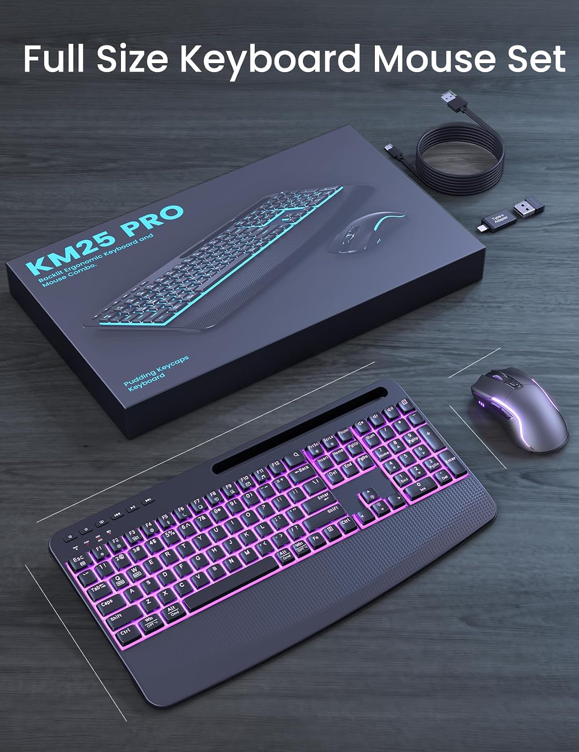 SABLUTE Wireless Backlit Keyboard and Mouse Combo, Rechargeable Quiet