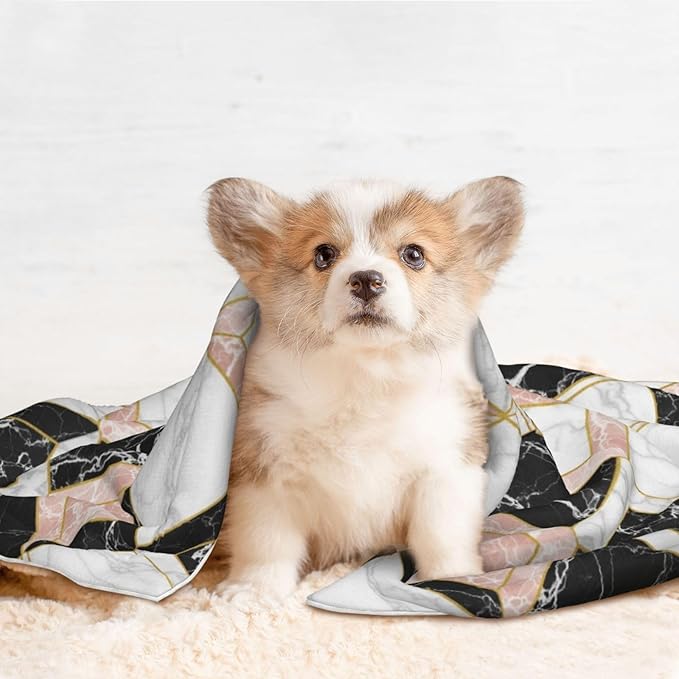 Double Sided Pet Mat for Dog Bed Topper Cat Blanket Furniture Protector, Pink Marble Cubes, Reversible Plush with Tactile Dot Pattern for Style Change