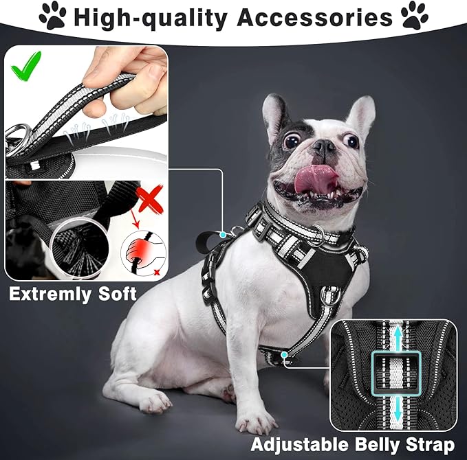 WINSEE Pet Harness Collar and Leash Set, All-in-one Reflective Dog Harness No Pull with Adjustable Buckles for Puppies, Small, Medium, Large, and Extra-Large Dogs (Medium, Black)