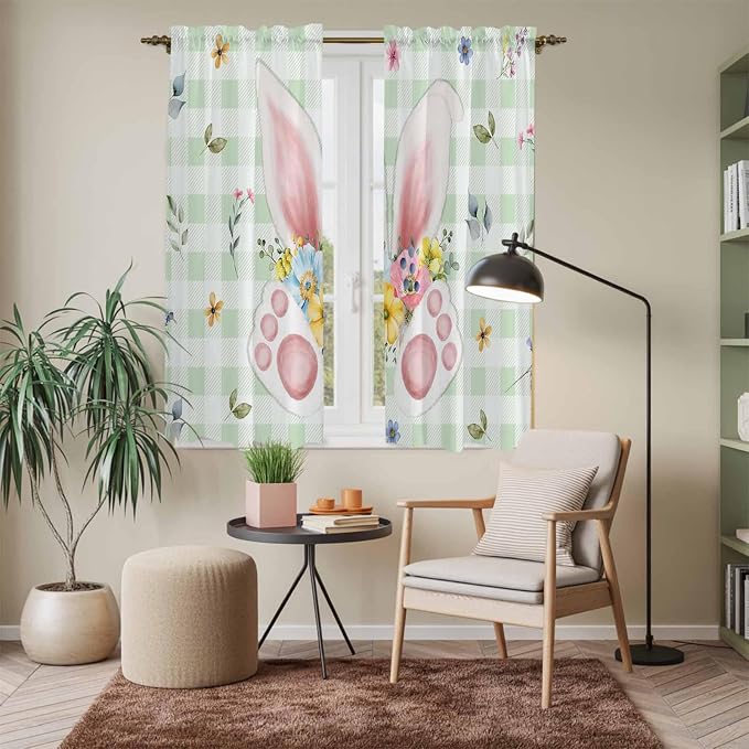 Easter Window Curtains 63 Inch Long 2 Panel Set, Rod Pocket Bedroom Curtains &