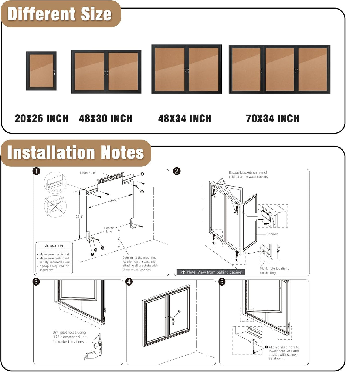 Mifuro 48"x30" Enclosed Bulletin Board, Outdoor Lockable Weather-Resistant Aluminum Cork Noticeboard for School & Office, Black Frame w/Cork