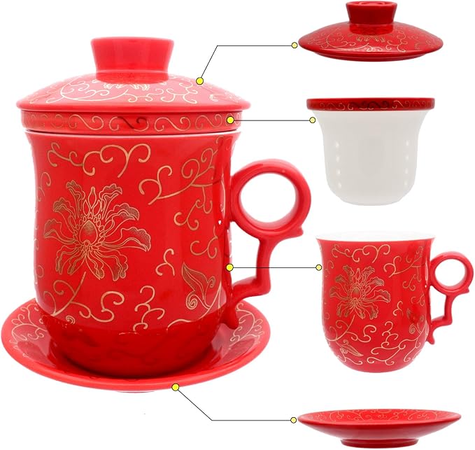 Porcelain Tea Cup with Infuser Lid and Saucer Sets