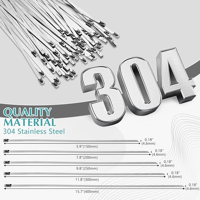 LEIFIDE 500 Pcs Metal Zip Ties 304 Stainless Steel Zip Ties Heavy Duty Self Locking 220 Pound Tensile Strength Cable Suitable for Exhaust Wrapping Fence Outdoor Workshop Canopy(Multiple Sizes)
