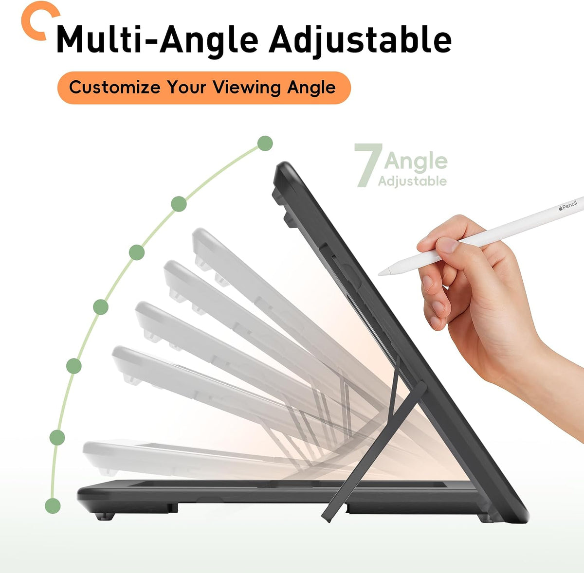 ELETIUO Bamboo Tablet Drawing Stand,Multi-Angle Adjustable Holder with Pencil Wireless Charger& Cable Slot,Foldable&Portable Reading Stand,Compatible with 9.7/10.2/10.5/10.9/11 inches,Black
