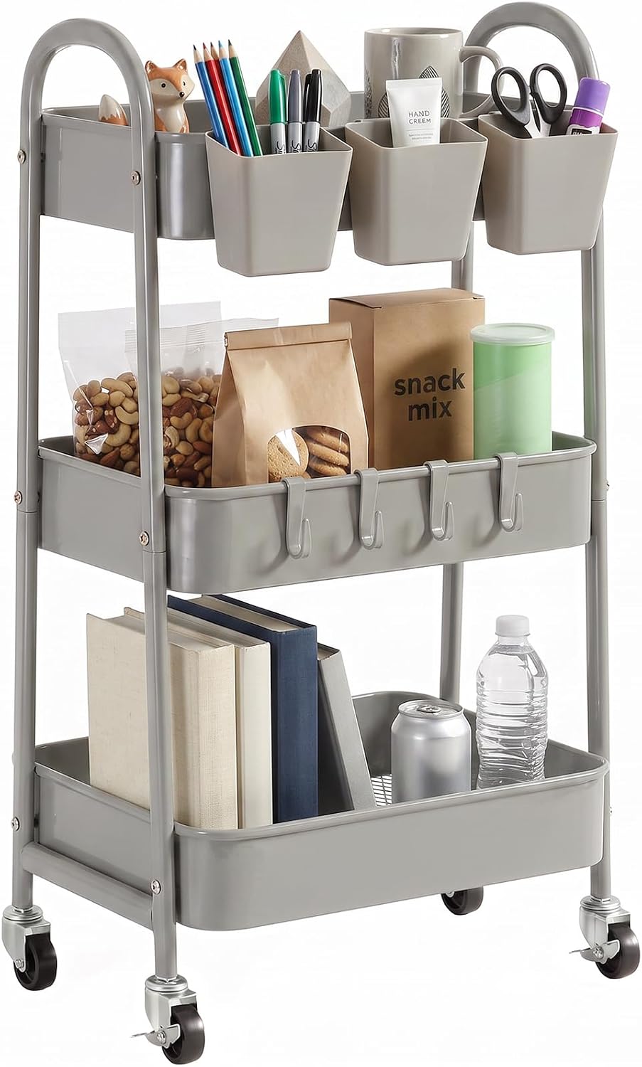 danpinera 3-Tier Rolling Cart, Metal Rolling Storage Cart with Wheels