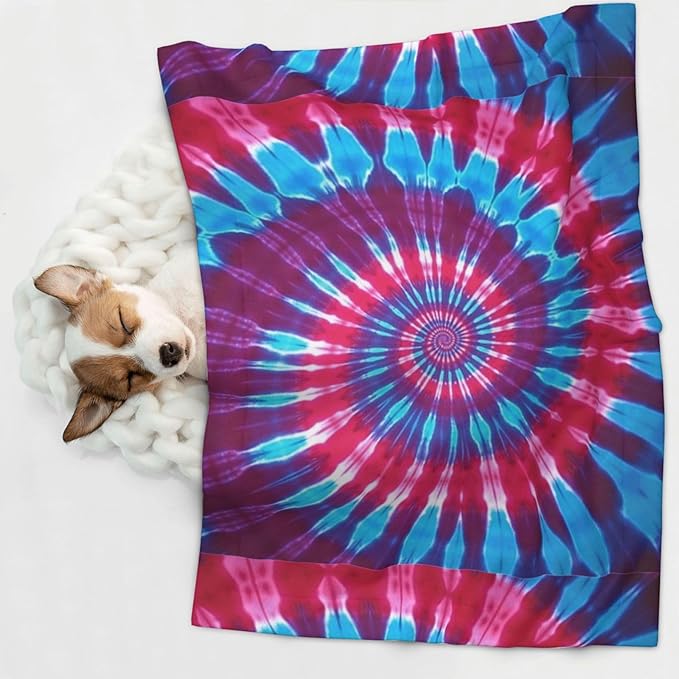 Pet Blanket for Travel and Home, Tie Dye, Reversible Plush Dot Design with Soft Grip Texture on One Side Perfect for Car Seats Moving Vehicles