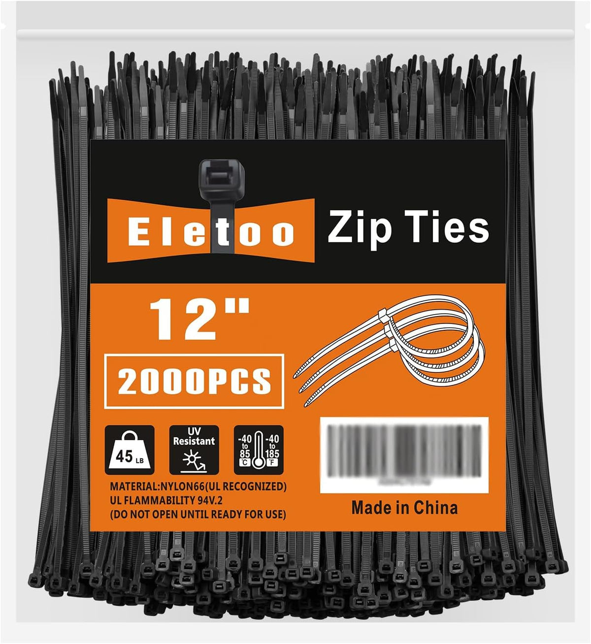 12 Inch Black Zip Ties 2000 Pack Cable Ties 45 LBS