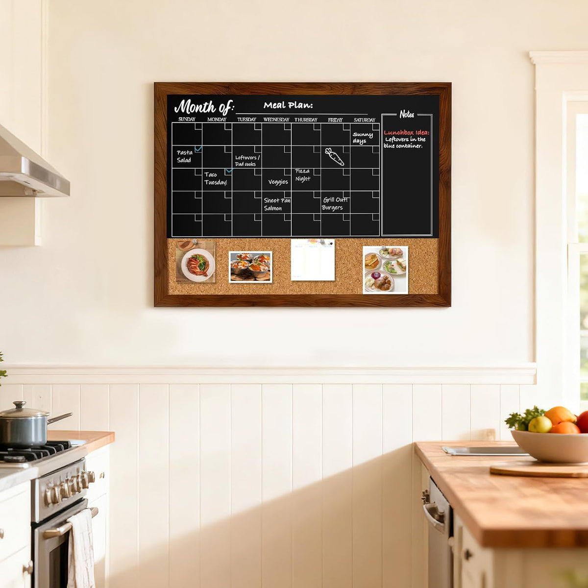DOLLAR BOSS Chalkboard Calendar Corkboard Combo, 24" x 18" Rustic Brown