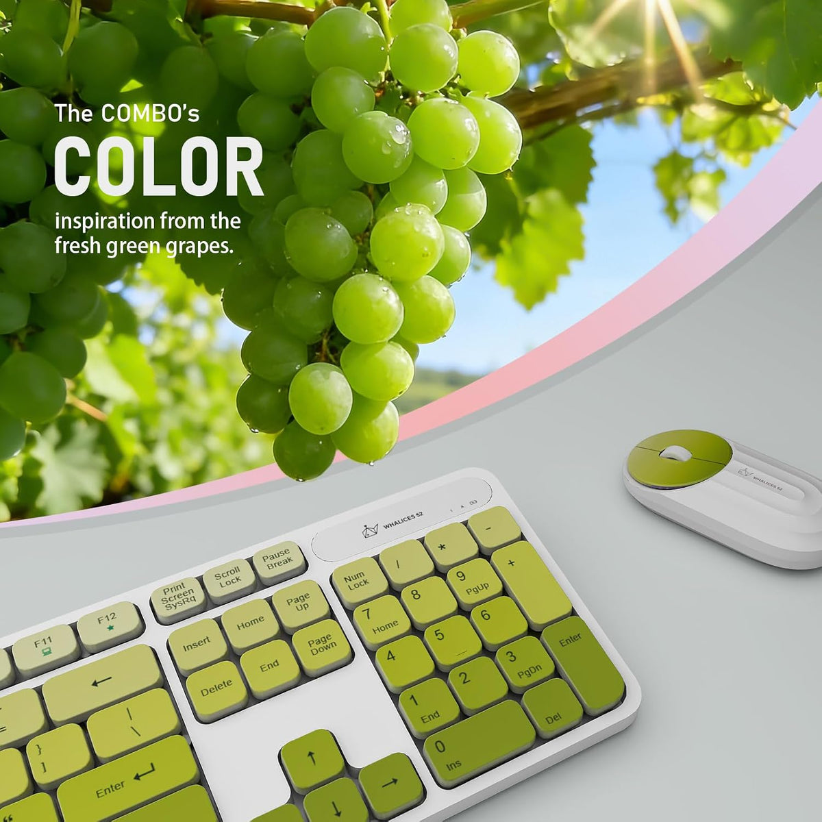 Wireless Keyboard and Mouse Combo, Rechargeable - Green