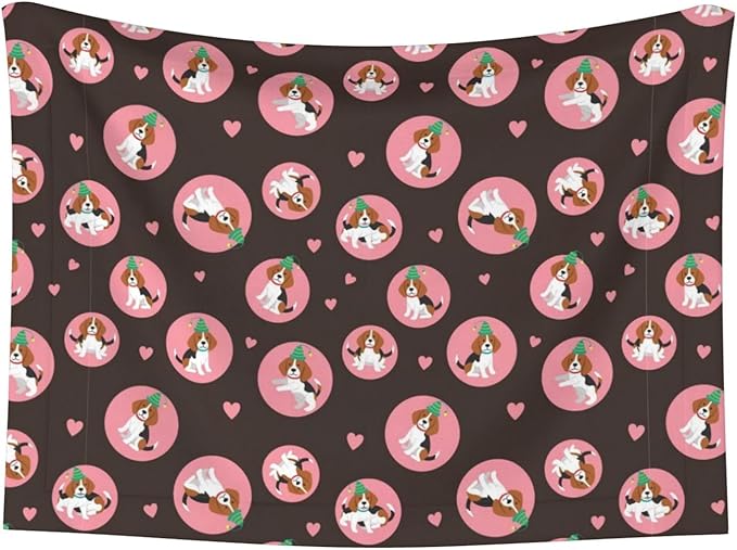 Pet Blanket for Indoor Outdoor Use, Cute Puppy with Hearts, Two Sided Reversible Plush Mat with Bumpy Dot Texture for Patios Crates Portable Bed Companion