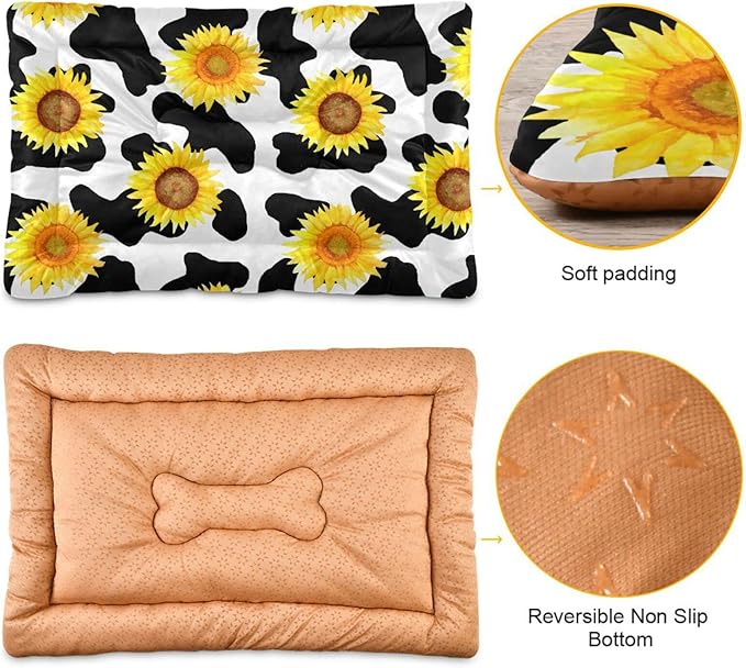 Milk Cow Print Sunflower Pet Bed Cute Dog Bed Mat Absorbing Non Slip Pad Pet Sleeping Mat for Small, Medium, and Large Dogs Puppy Cat 24 in x 18 in