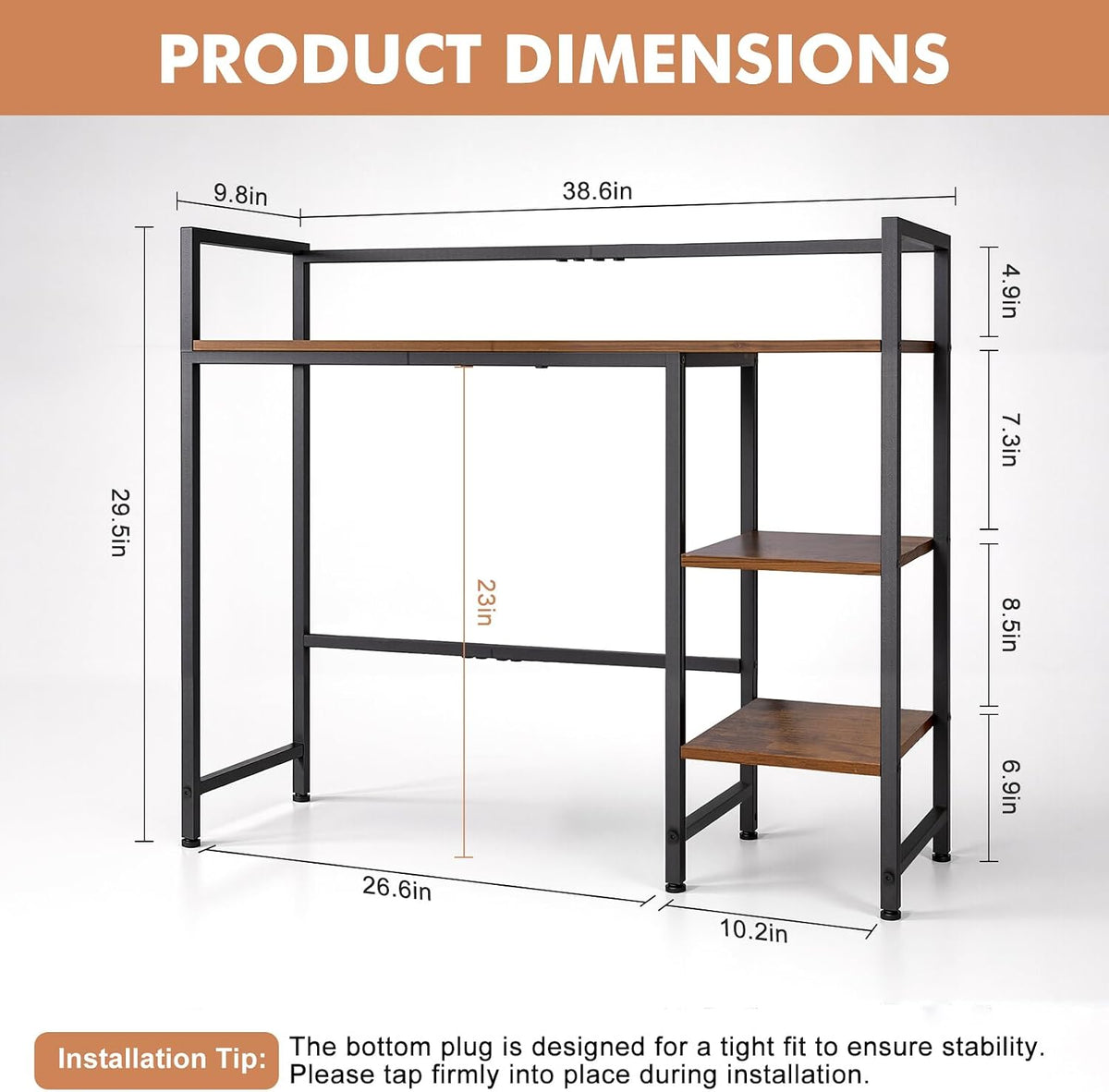 38.6" Desk Shelf, 3-Tier Desk Hutch for Computer Monitor, Rustic Brown