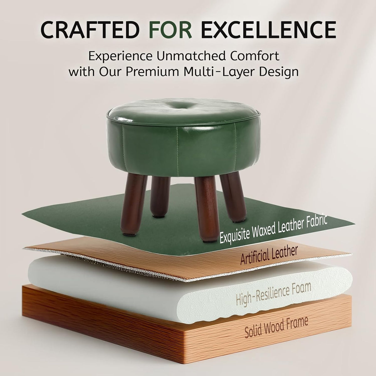oakvivo 13in Small Foot Stool Ottoman, Faux Leather Foot Rest for Couch