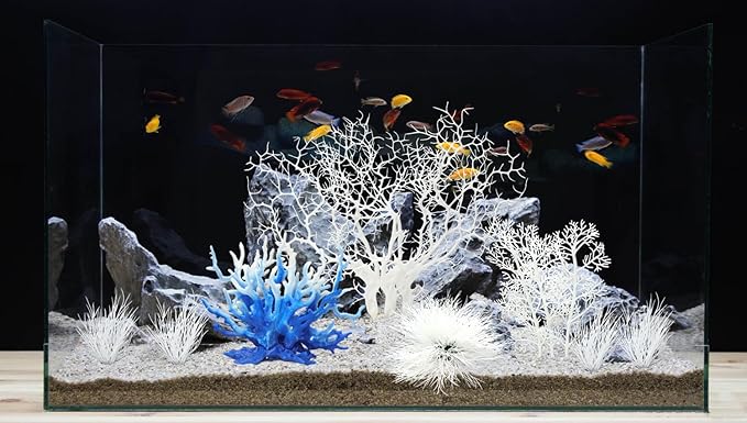 BEGONDIS 8 Pack Artificial Coral Ornament, Aquarium Plasitc Water Plants for Fish Tank Decorations