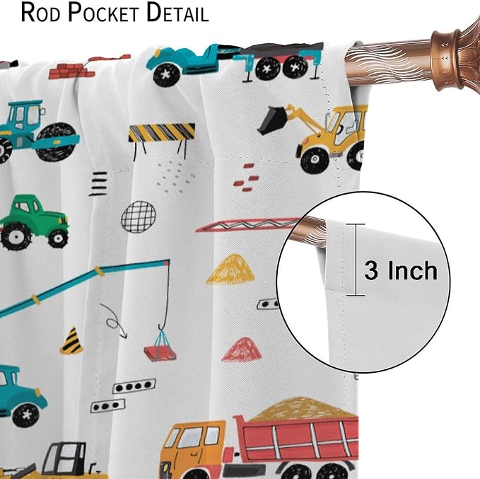 Construction Window Curtains, Kids Cartoon Construction Machines Building Hand