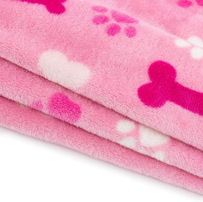 Allisandro Luxurious Dog Blanket, 350 GSM Super Fuzzy Microplush Fleece Pet Blankets for Small Medium Large Dogs and Cats, Pink Paw and Bone, 80" x 64”