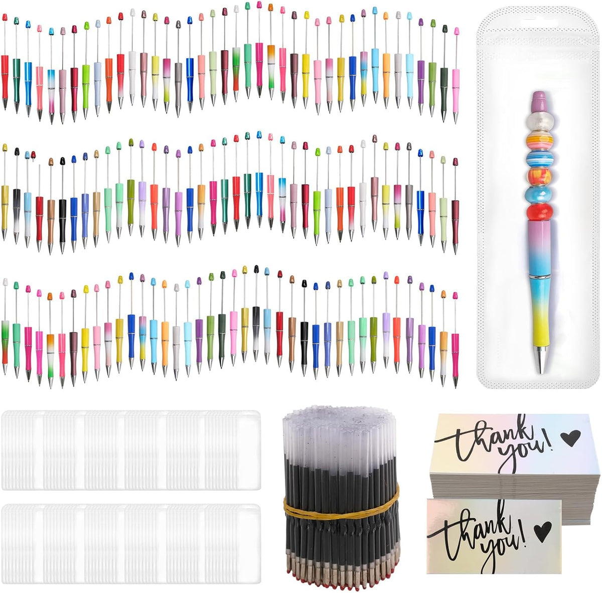 600 Pcs Bead Pens with Refills, Black Ink(Multicolor)