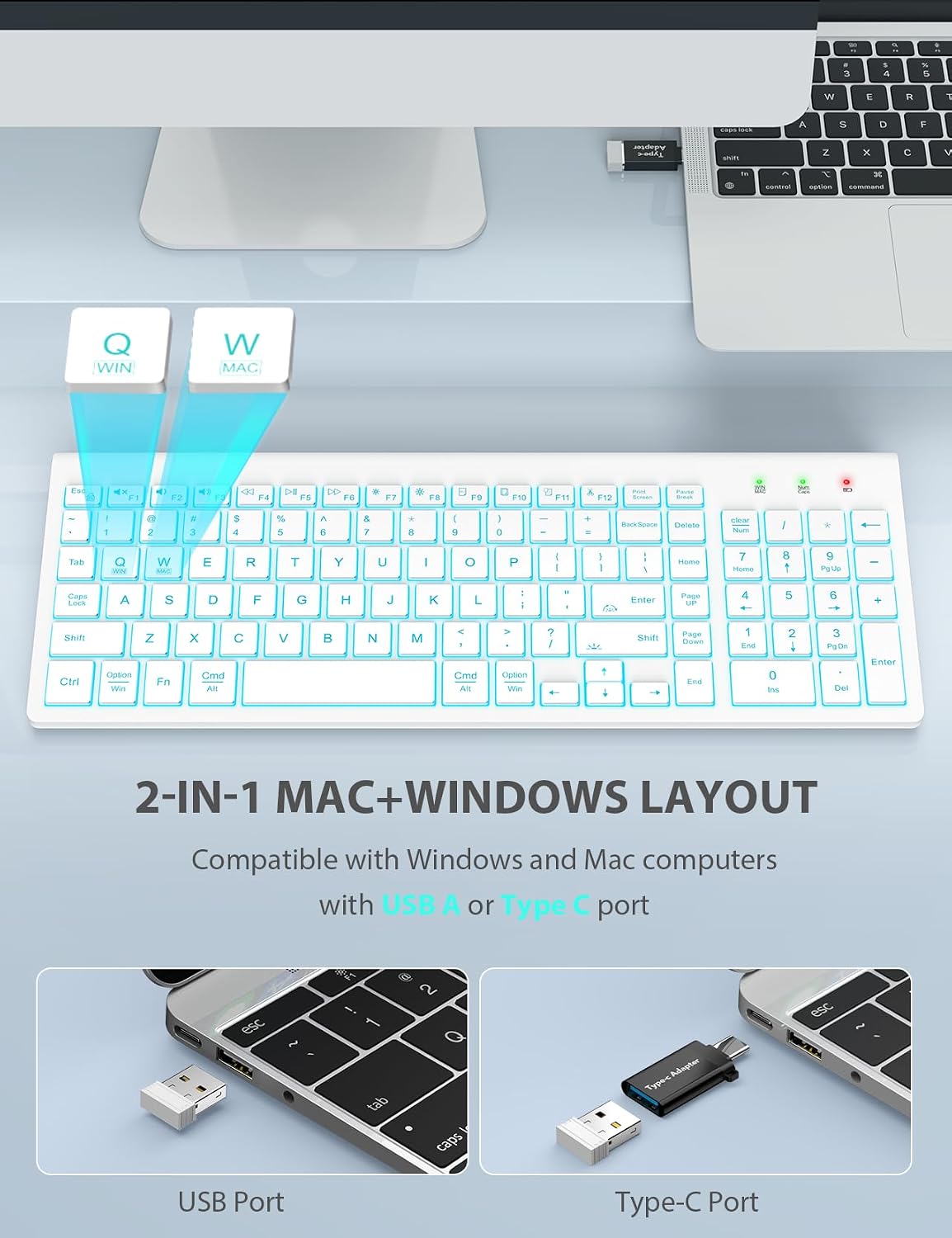 SABLUTE Wireless Keyboard and Mouse Combo, Compact Backlit Scissor Keys