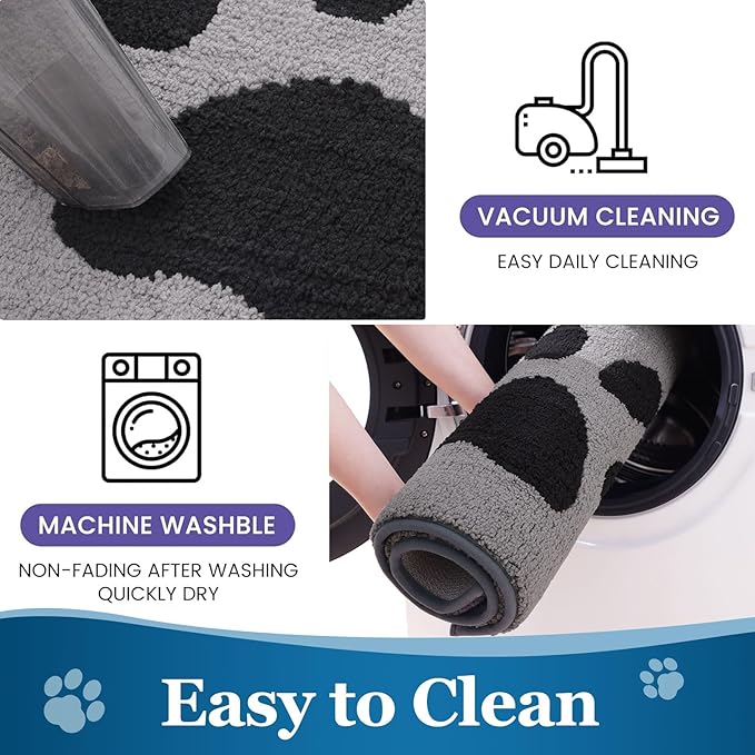 Buganda Dog Door Mat for Muddy Paws, Absorbent Dirt Trapper Washable Indoor Doormats, Non Slip Low-Profile Mud Mat for Dogs, Front Entrance Doormat for Inside Floor (59x35 Inches, Grey)
