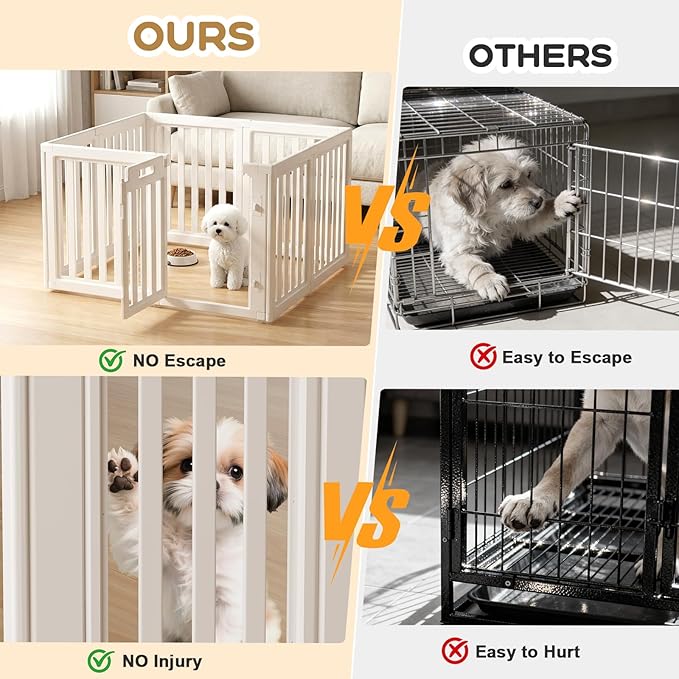 Clear Dog Play Pen,Pet Playpen with Door,Easy to Clean and Install Puppy pens for Both Indoor and Outdoor use (White, 23.6 inch Height, 8 Panels)