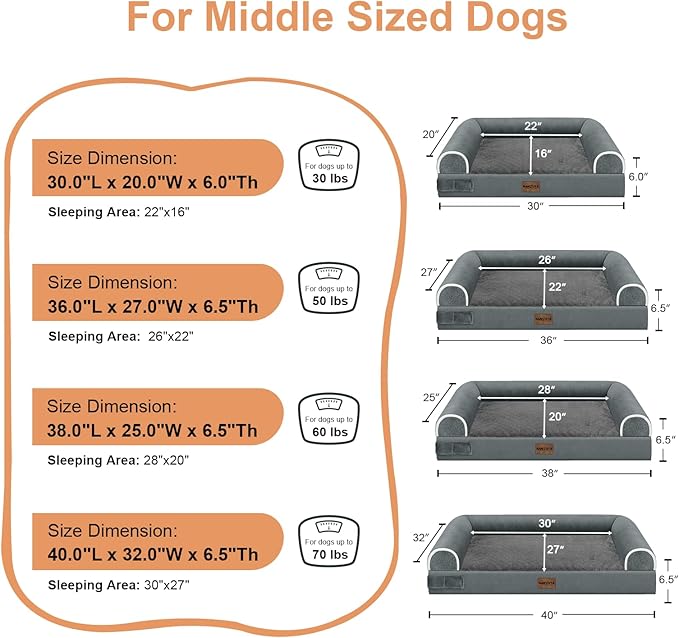 Large Dog Bed Orthopedic Washable: Beds Bolster XL Bed Big XLarge Dogs Memory Foam Couch Sofa Waterproof with Removable Cover - Dark Grey