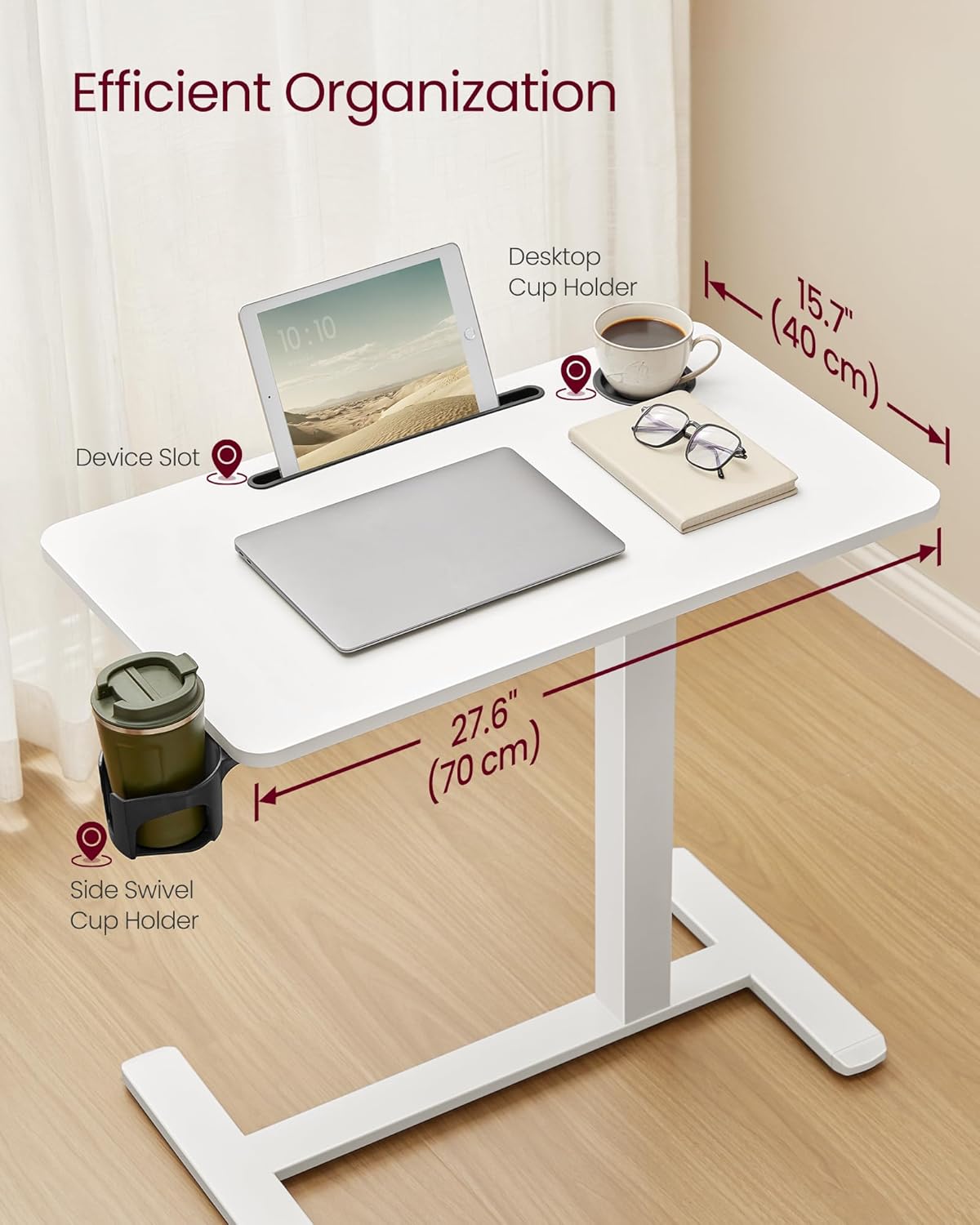 VASAGLE Overbed Table with Wheels, Mobile Laptop Standing Desk, 27.6 Inch