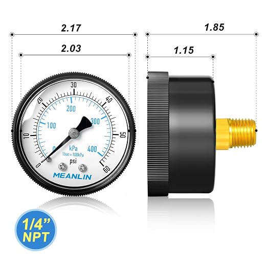 MEANLIN MEASURE 1/4" NPT 0-60Psi Swimming Pool Water Pressure Gauge 2" FACE DIAL