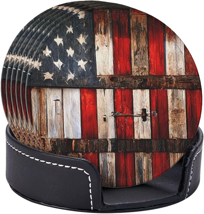 Rustic Barn Door Vintage American Flag Coasters