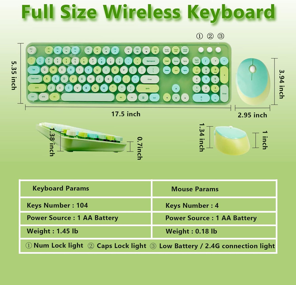 Green Retro Typewriter Wireless Keyboard and Mouse Combo for Home Office