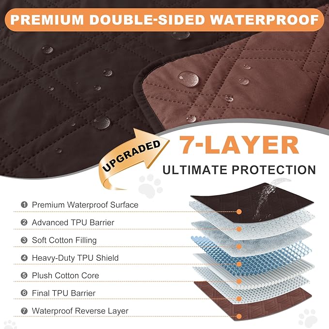 100% Waterproof Dog Couch Protector, Triple-Layer Waterproof Dog Bed Cover Pet Blanket Reversible 2-Tone Sofa Shield, Non-Slip Furniture Guard for Pets(30×71 Inch, Chocolate+Coffee)