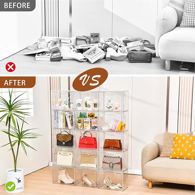 3 Pack Clear Storage Bins with Lids, Storage Containers with Magnetic Door