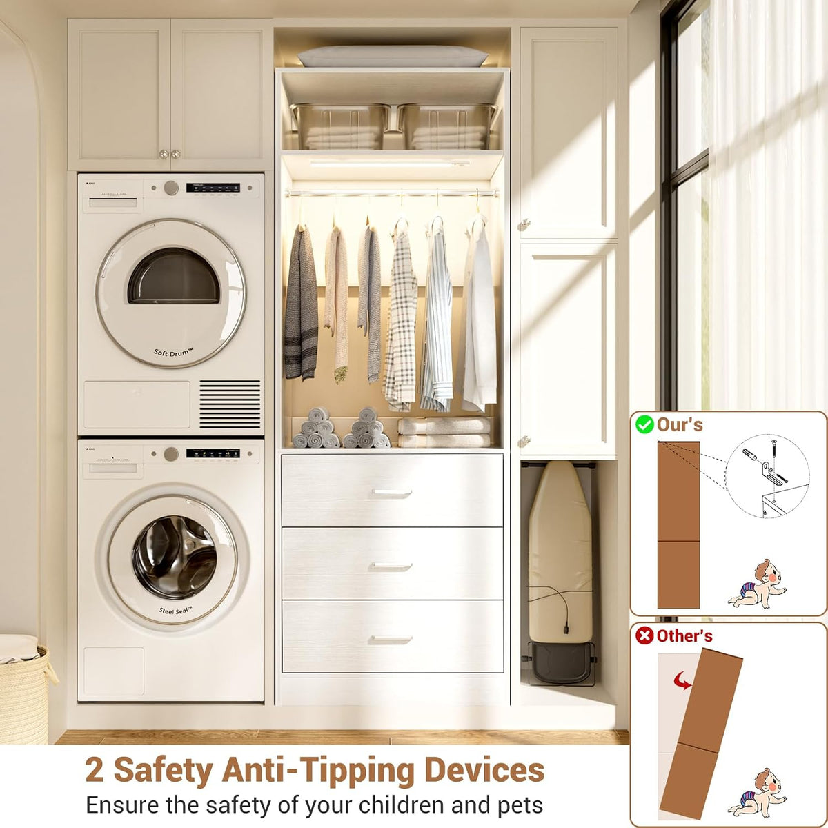 Besiost Freestanding Closet Systems with 2 Motion Sensor LED Lights, 2 Set