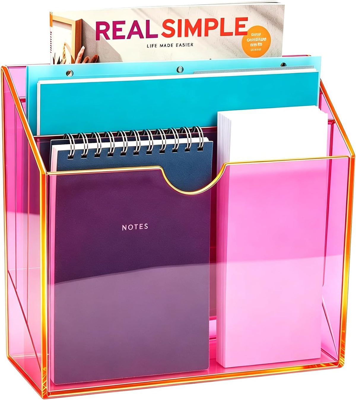 3-Tier Wall File Organizer Acrylic Hanging File Holder Magazine Holder Wall Mount, Neon Pink