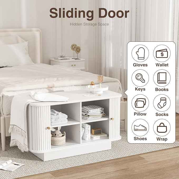 Fluted Entryway Bench with Shoe Storage, Mud Room Benches with Seat,