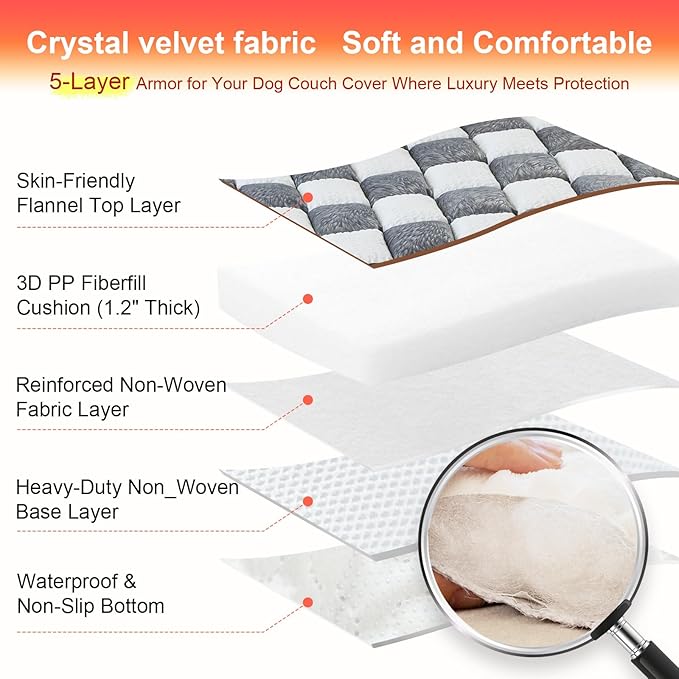 Dog Couch Cover for Washable, Non-Slip Plaid Square Sofa Cushion Protector, Soft, and Multi-Functional Pet Friendly Sofa Cover for Cats Dogs (27.6x82.7 inch, Grey)