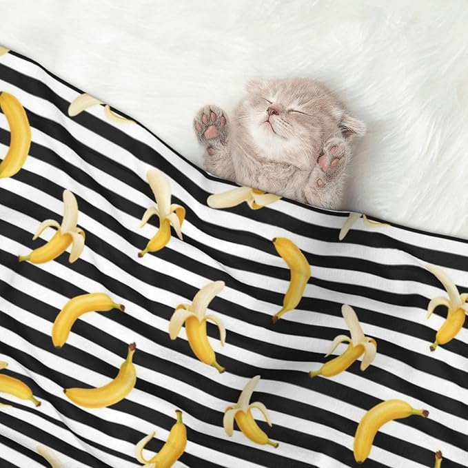 Two Sided Plush Pet Blanket for Crates Carriers Home Use, Banana and Strap, Reversible Throw with Cozy Dot Fabric and Silky Reverse for Small Large Pets