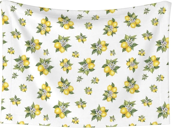 Reversible Plush Dot Pet Blanket for Dogs and Cats, Yellow Lemons Trees with Green Leaves and White Flower Summer Plant, Ultra Soft Two Sided Design with Warm Fuzzy Side and Smooth Side for Comfort