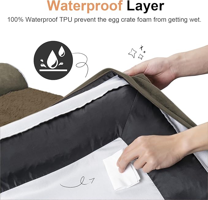 Large Dog Bed Orthopedic Washable: Extra Large Sized Beds for Jumbo Dogs Egg Crate Foam Sofa Couch Waterproof Removable Cover - Brown