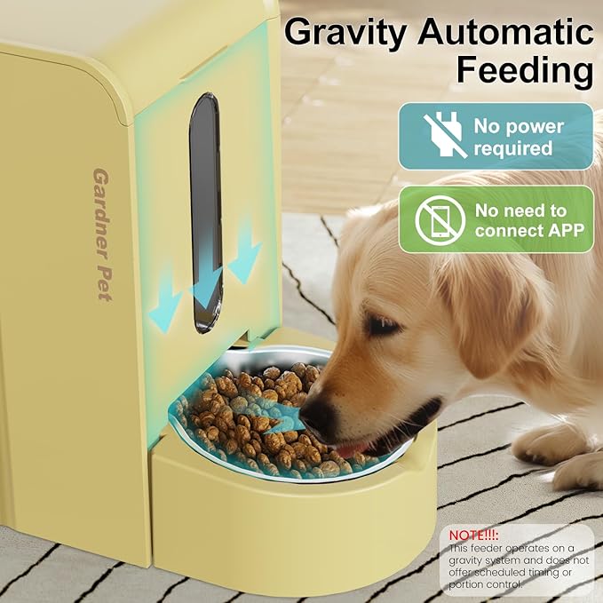 Gardner Pet Gravity Automatic 2-in-1 Pet Feeder, 0.8 Gallons*2 Cat Feeder and Water Dispenser Set, 100% BPA-Free and Stainless Steel Water Bowl for Dogs, Cats, Rabbits, Puppies (Yellow)
