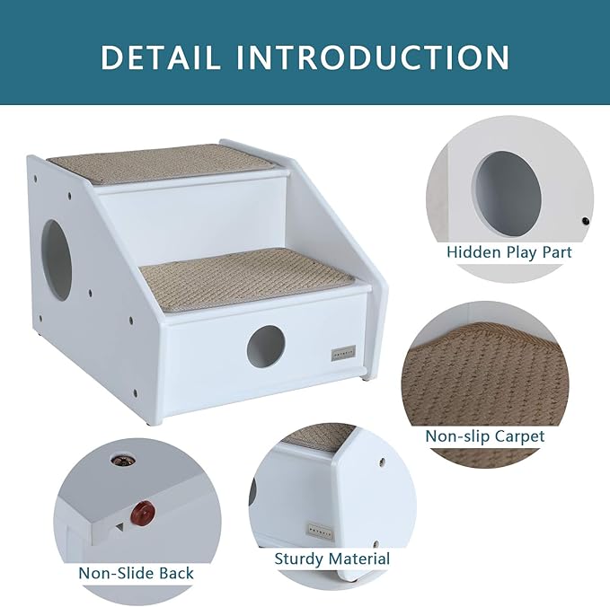 Petsfit 2-Steps Dog Stairs, Non-Slip cat Window Perch, White(21x17x14 inch)