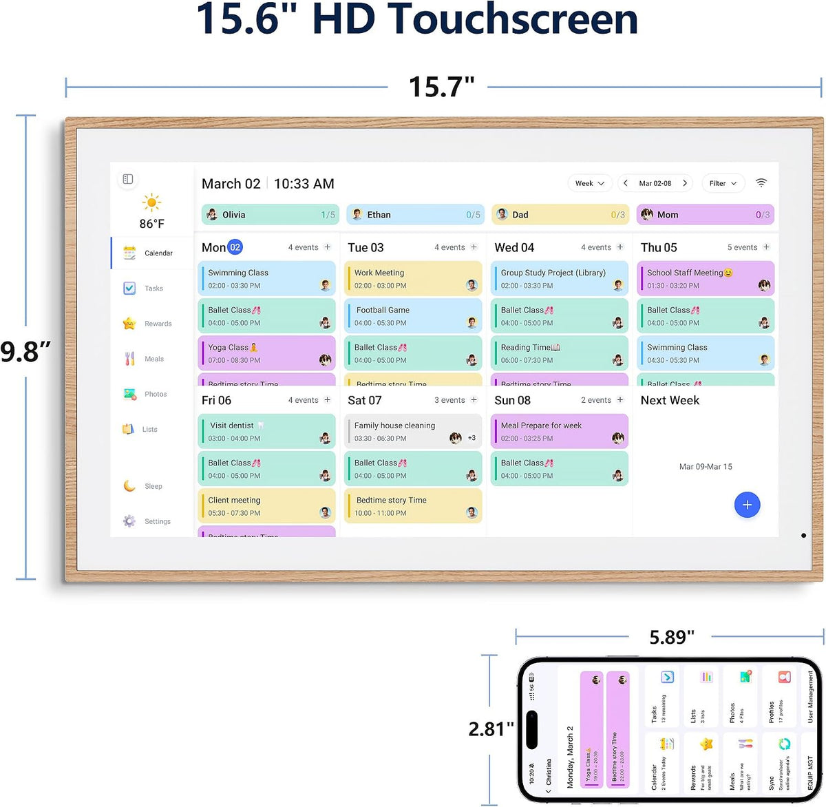Digital Calendar, 15.6 Inch Wall Planner Electronic Calendar & Chore Chart, Smart Touchscreen Interactive Display for Family Schedules, Great for Organizing Your Routines, Wall & Desk Mountable