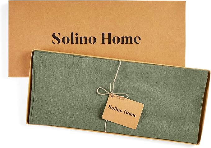 Solino Home 100% Pure Linen Table Runner Oil Green Woven, Fete 14 x 72 in |