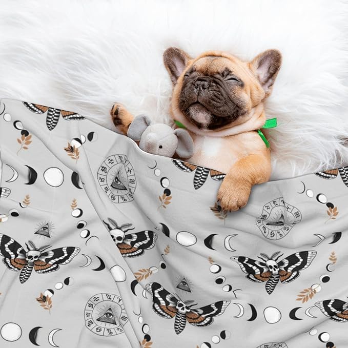 Pet Blanket for Couches and Beds, Butterfly Dead Head Sun Moon, Reversible Double Sided Plush Design with Soft Bumpy Texture and Smooth Surface, Furniture Protector