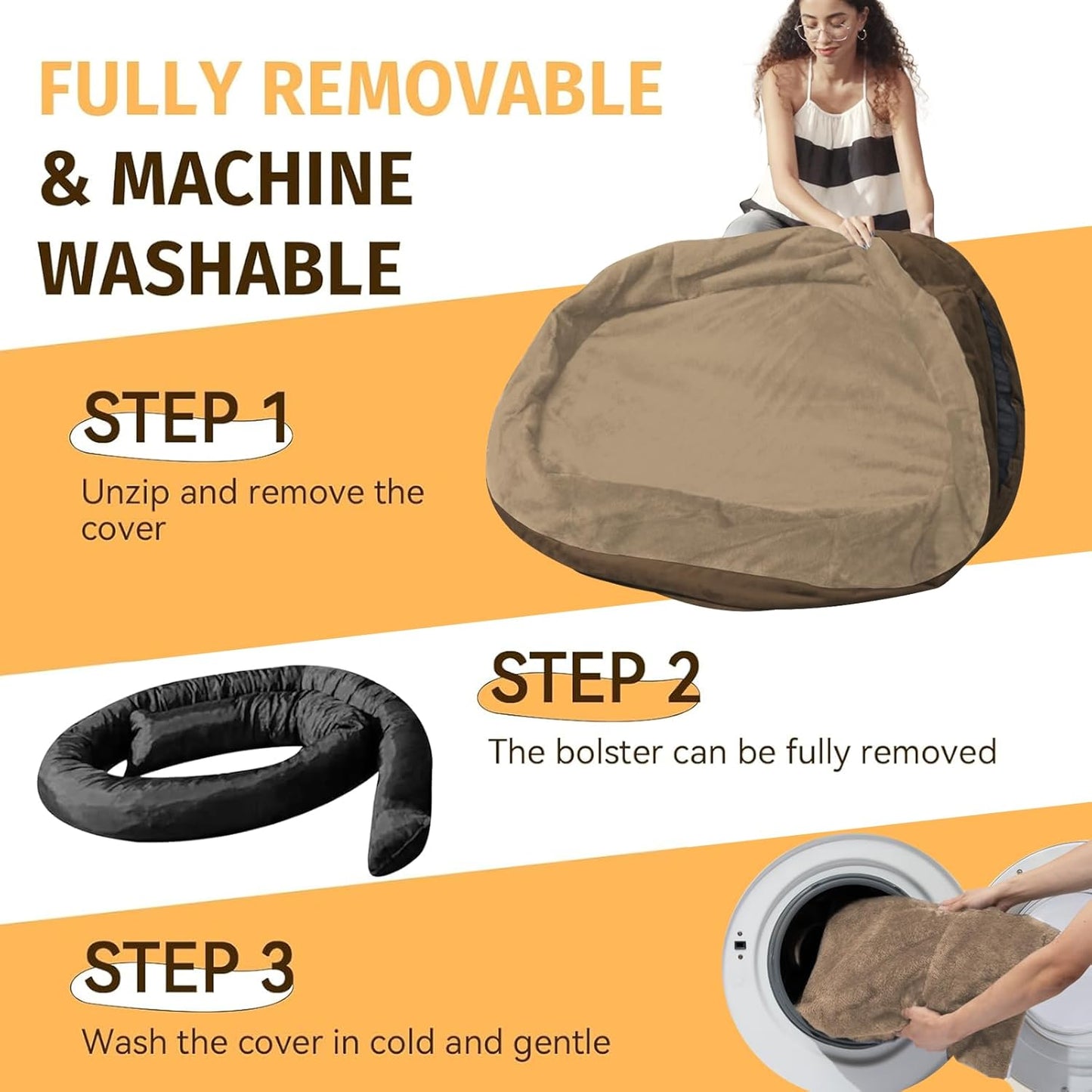 Orthopedic Waterproof Large Dog Bed: Memory Foam Washable Dog Bed with Bolsters - XXL Orthopedic Removable Cover for Medium Large Sized Pet - Non-Slip Bottom - Coffee