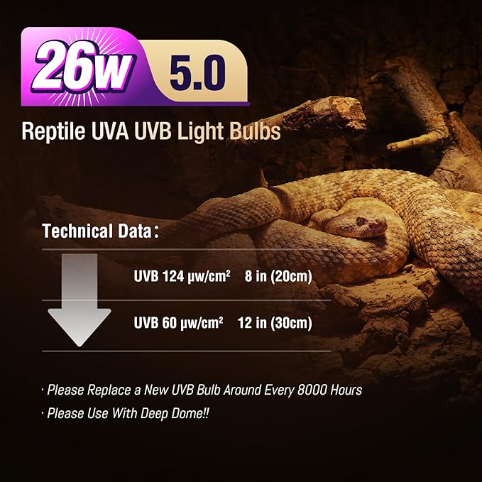 Leoterra Turtles UVB Light 26w 5.0 UVB Light Bulb for Reptiles Tank Accessories UVB Bulb for Turtles and Tropical Terrarium UVB Lighting. Long Lasting UVB Lamp Easy to Install (26W 5.0)