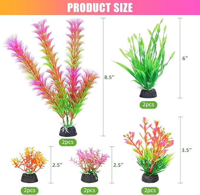AQUANEAT Artificial Fish Tank Plants, Aquarium Decorations, Pink Plastic Accessories, 10pcs