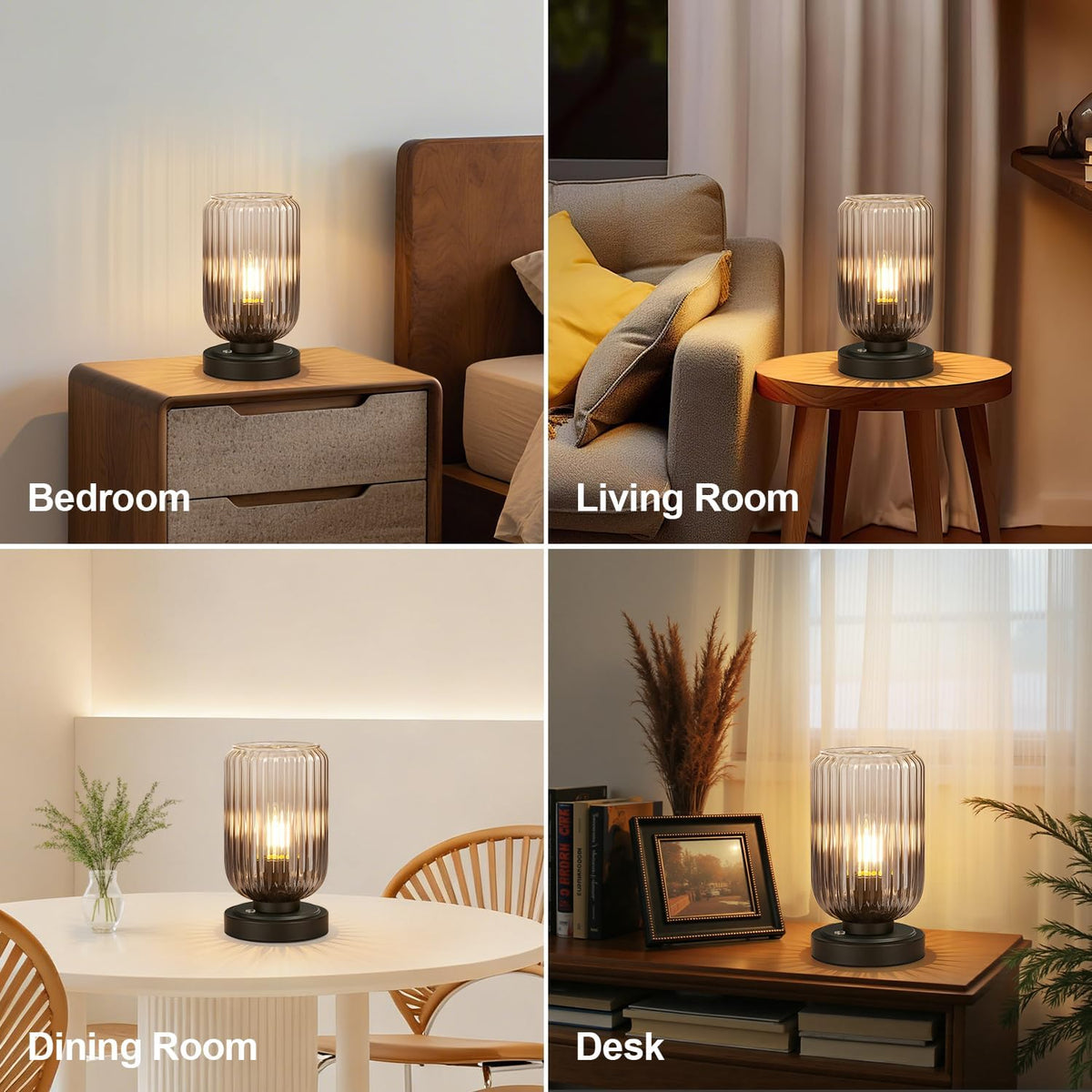 LightRound Cordless Table Lamp for Bedroom, Touch Control Stepless Dimmable