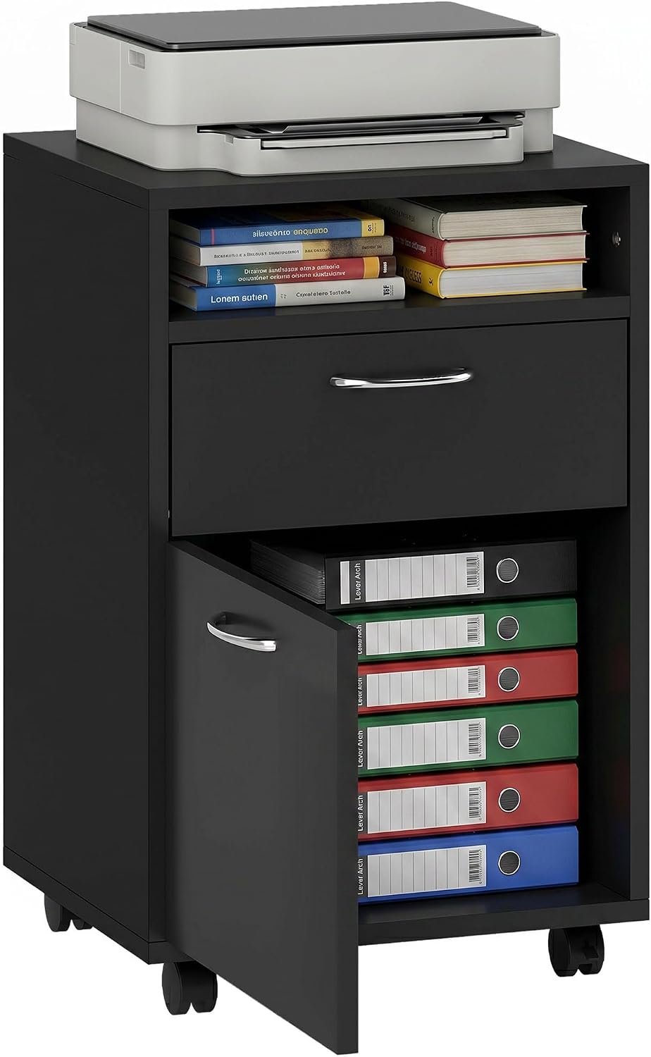 HOMCOM Mobile Storage Cabinet Organizer, Bathroom Drawer Cabinet, Black