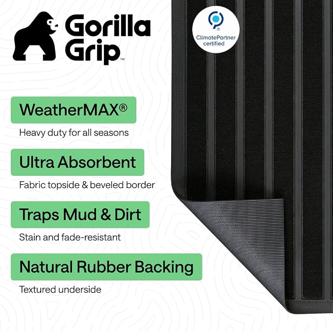 GORILLA GRIP 100% Waterproof All-Season WeatherMAX Doormat US Designed Natural