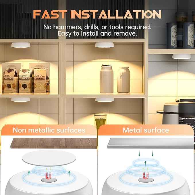 Warm Color LED Closet Lights Motion Sensor Puck Light, USB Rechargeable Battery